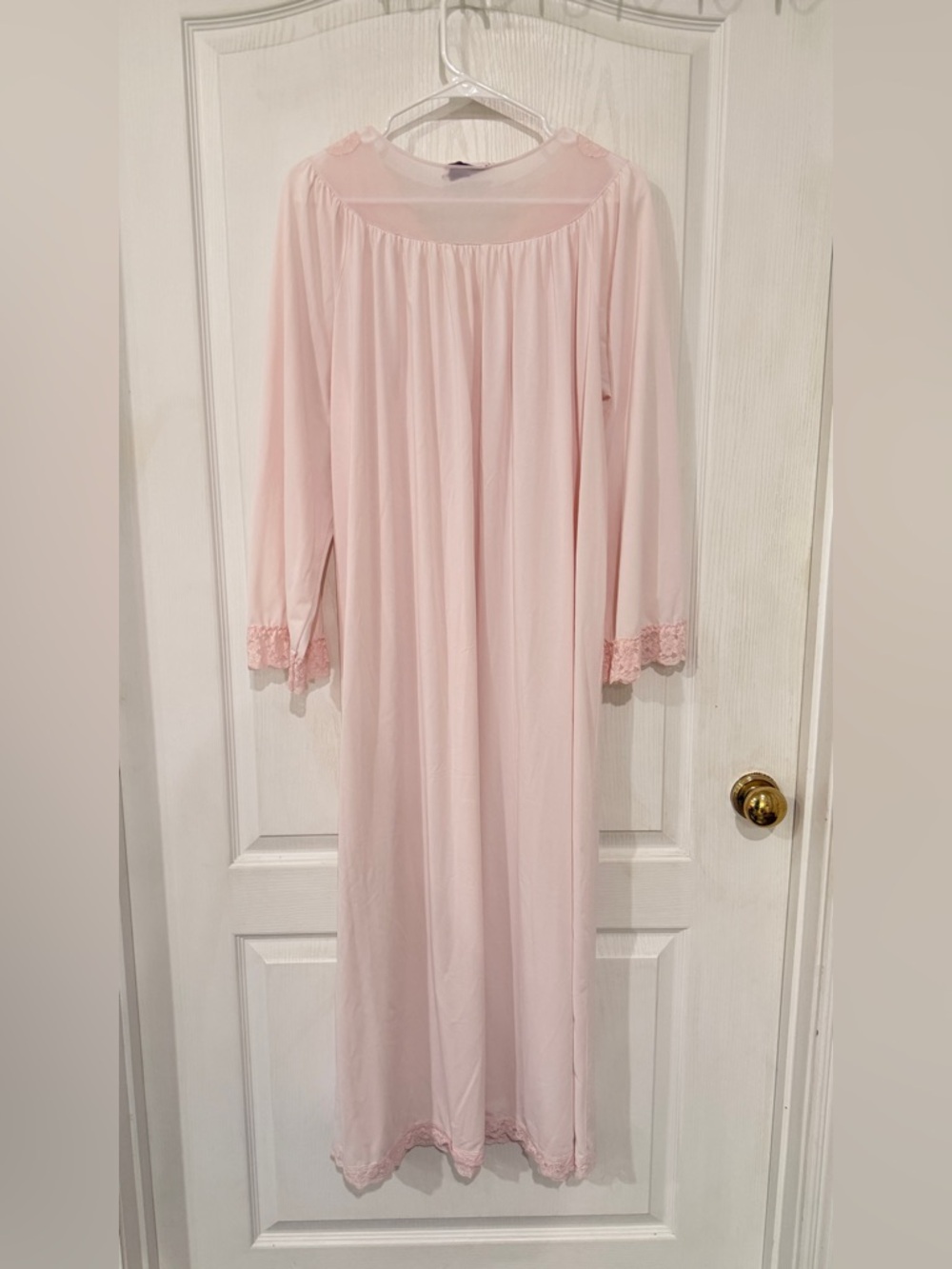 Shadowline Soft Pink Long Lace-Trim Nightgown - Picture 6 of 6